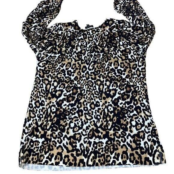 Talbots Extra-fine yarns Soft Merino V-Neck Sweater - Leopard Print SZ M - Picture 6 of 9